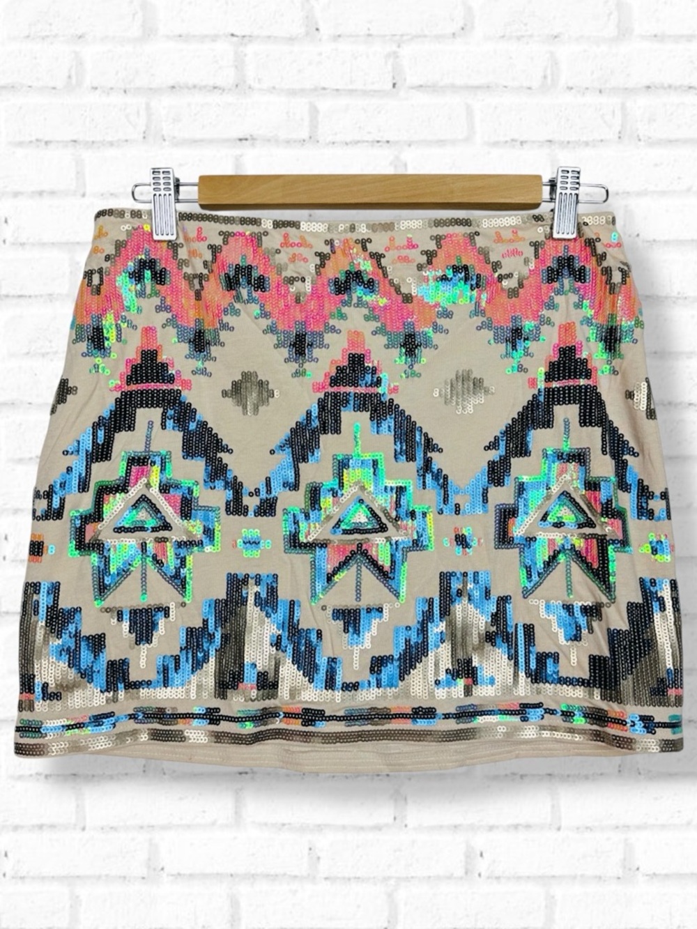 Express Holo Sequin Art Deco Western Festival Stretchy Pull On Mini Skirt S NWT